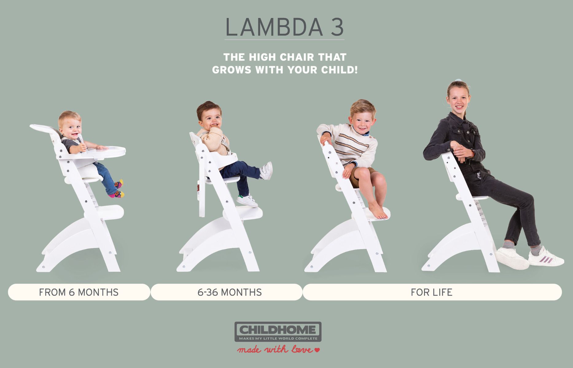 Chaise haute bébé Lambda 3 + plateau d'alimentation – Bois